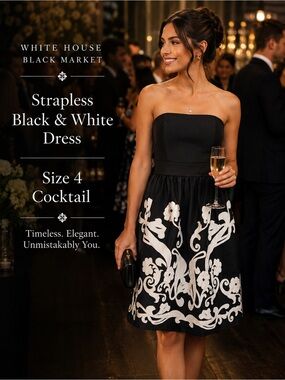 White House Black Market women Strapless Black and White Dress size 4 cocktail